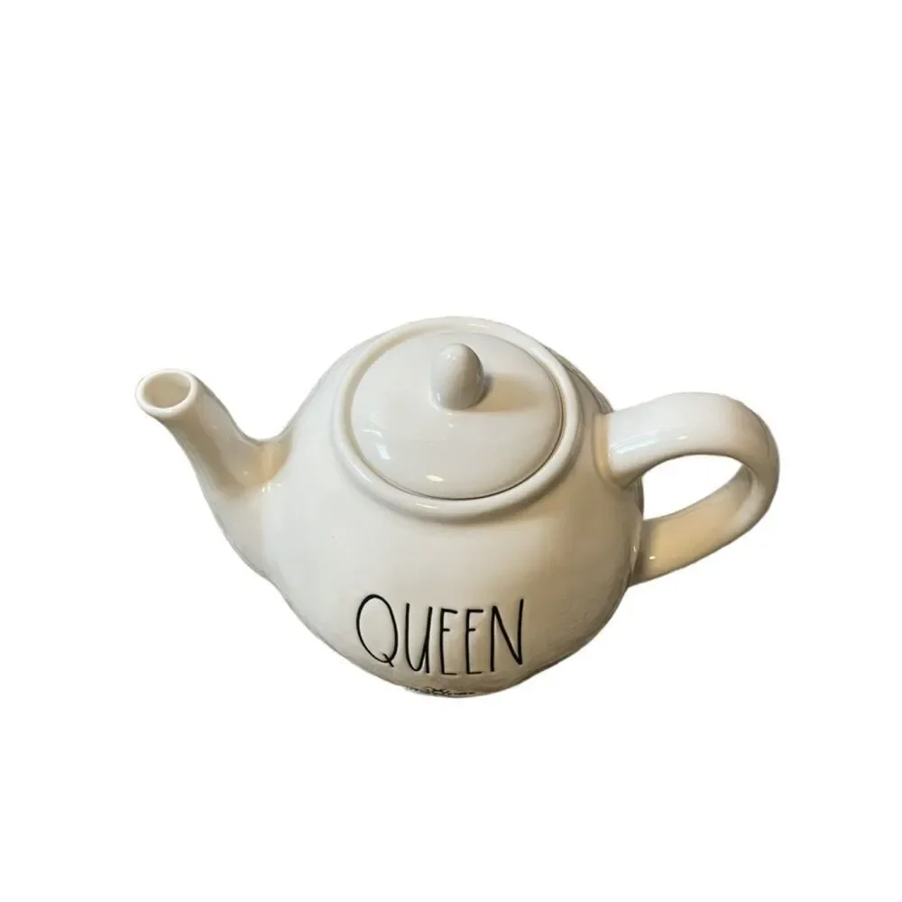 Rae Dunn by Magenta QUEEN White Ceramic Teapot - Decorative Home Kitchen Tea Pot